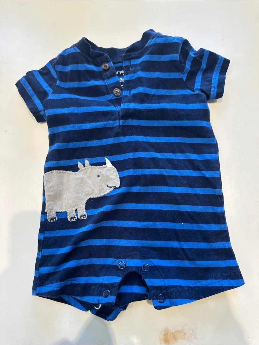 Kids Blue Stripe One-Piece Romper with Rhino Patch